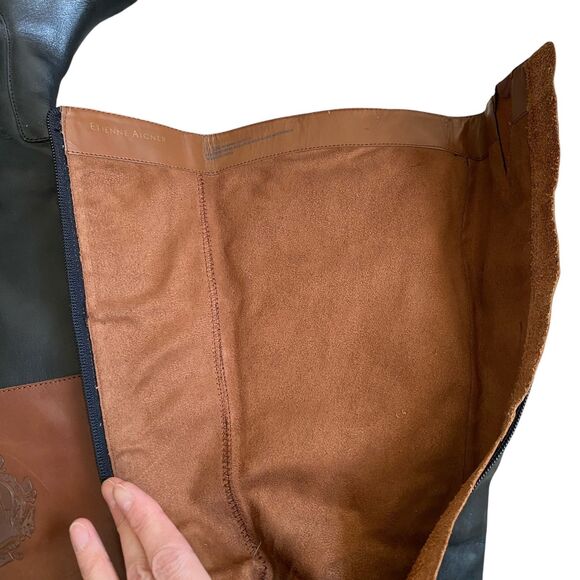 Etienne Aigner Equestrian Riding Boots 7.5M/37.5 Black Brown Leather Knee High - Picture 10 of 10